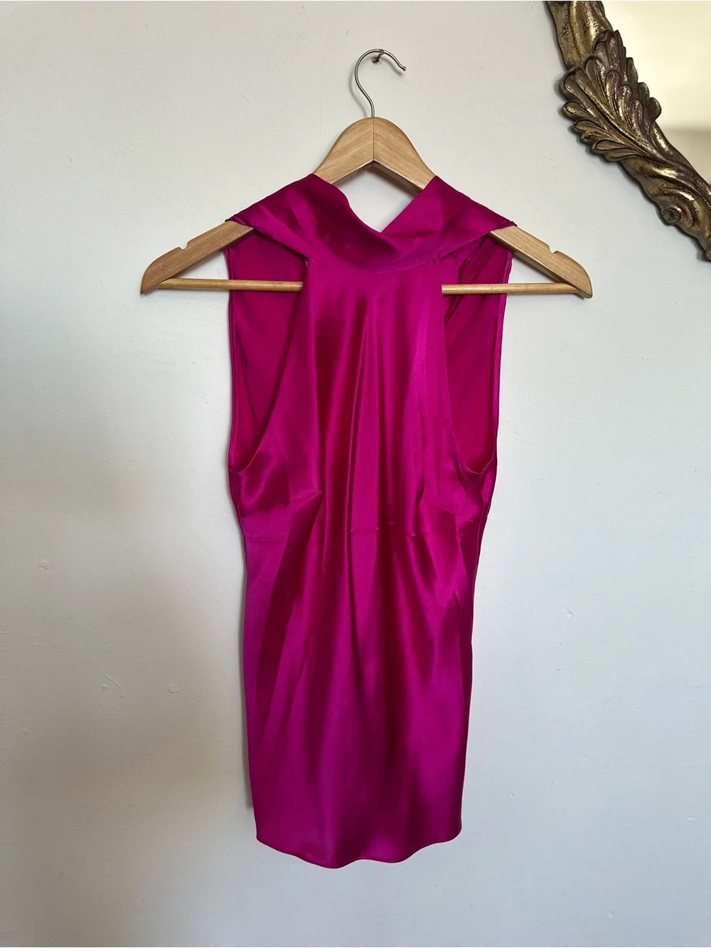 Frame Denim draped neck tie halter top Magenta